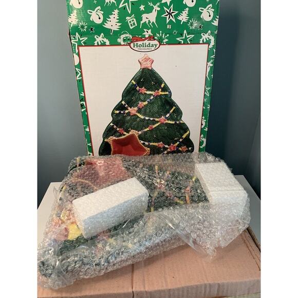 Vintage Chip Dip Platter World Bazaar’s Christmas Tree Condiments NIB New In Box - Picture 9 of 13
